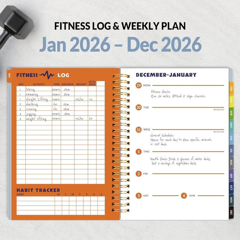 SUNEE 2026 Fitness Workout Journal Planner for Women & Men, JAN 2026 - DEC 2026 Exercise Planner, 6.4" x 8.3" Workout Calendar Journal Essentials Gift for Goals, Tracking,Gifts with PVC Plastic Cover, Blue - Image 2